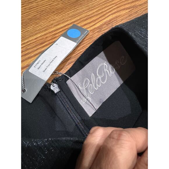 Lela Rose black shimmery Sheer-Panel Cap-Sleeve Cocktail Dress size 12 - Picture 3 of 13